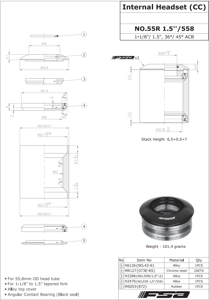 Рулевая колонка FSA NO.55R ZS52/28.6|ZS52/40 integrated