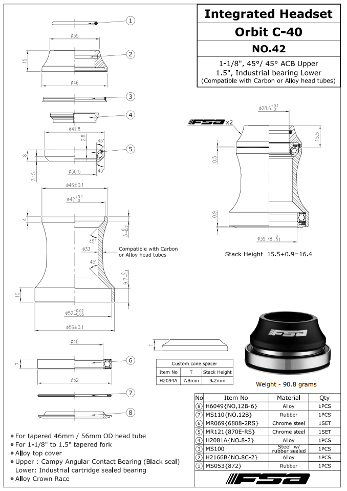 Рулевая колонка FSA ORBIT IS42/28.6|IS52/40 integrated