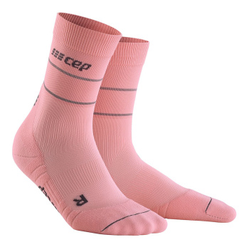 Женские спортивные компрессионные носки CEP Reflective Mid Cut Socks со светоотражателями / Розовый