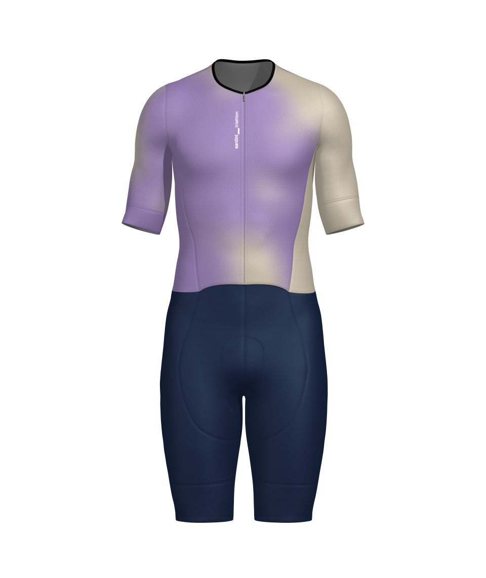 Трисьют с коротким рукавом женский Santini Leaf Women's Trisuit / Лиловый-Синий