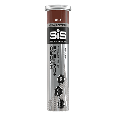 Напиток изотонический SiS Hydro в растворимых таблетках с кофеином, вкус Кола, 20 таблеток в тубе