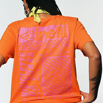 Футболка Cinelli T-Shirt Racing Bicycles / Оранжевый-Розовый