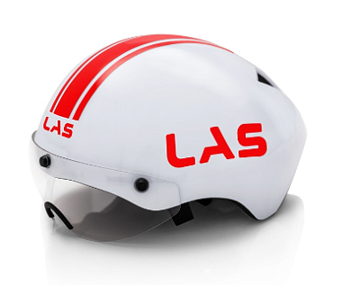 Велосипедный шлем аэро с визором LAS TT Crono Белый с красным (214)