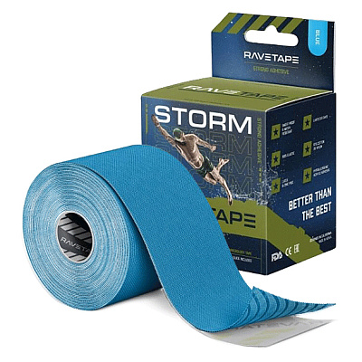 Кинезиотейп RaveTape STORM 5×5 / Голубой