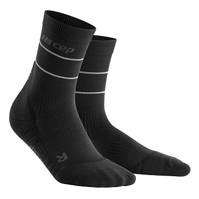 Женские спортивные компрессионные носки CEP Reflective Mid Cut Socks со светоотражателями / Черный