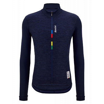 Веломайка с длинным рукавом утепленная Santini UCI Official - Pure LS Fleece Jersey / Синий