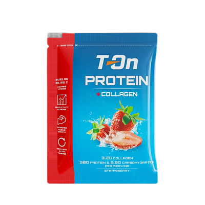 Напиток протеиновый в порошке T-ON PROTEIN - COLLAGEN DRINK / 40г / Клубника